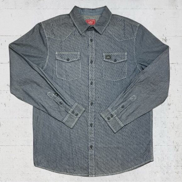 Kimes Ranch Size XXL Men’s Railroad Stripe Denim Long Sleeve Western Work Rodeo - Picture 1 of 9